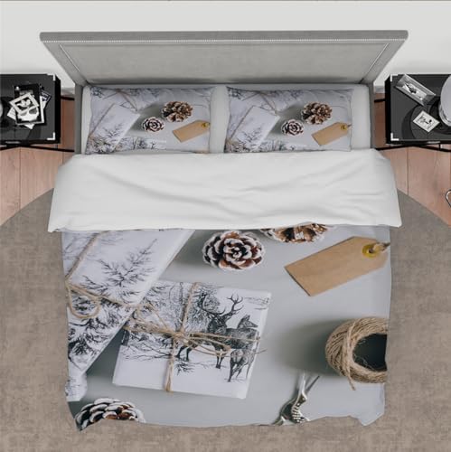 RIVINE White Duvet Cover Set 3 Pieces Christmas Pine Design