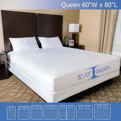 Four Seasons Essentials Queen Mattress Protector 8-11 Deep Zippered Waterproof Encasement