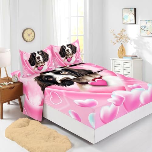 Kawaii Dog Sheet Set 4Pcs Twin Cute Springer Spaniel Bedding