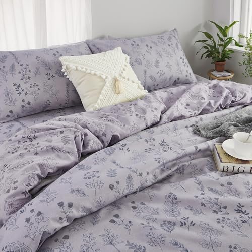Usfivefam Gray Floral Duvet Cover Twin XL Set