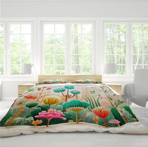 HOBBOY Floral Cartoon Duvet Cover Set 3 Piece Twin XL