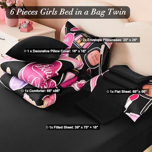 Anibedding Girls Twin Bedding Set 6 Pieces