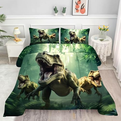 VTKON Kids King Dinosaur Comforter Set 3 Pieces
