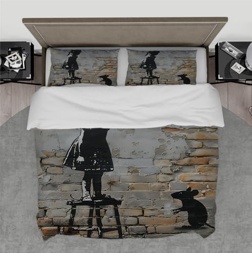 MUKULING Hippie Duvet Cover Set 3 Pieces Retro Graffiti Wall