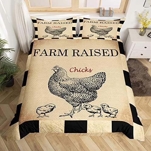 Feelyou Farmhouse Chicken Duvet Cover Set Queen Size