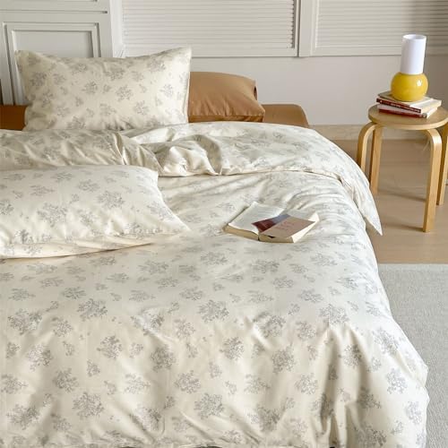 White Floral Twin Duvet Cover Set with Pillow Cases 1