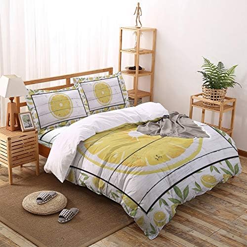 LooPoP 4PCS California King Duvet Cover Set - Floral Fruit Lemon Pattern