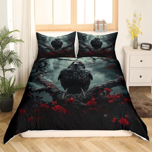 Feelyou Queen Duvet Cover Set with 3D Raven Print