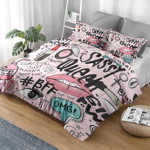 Pamnest Comforter Set Twin Size Makeup Pink Queen 1
