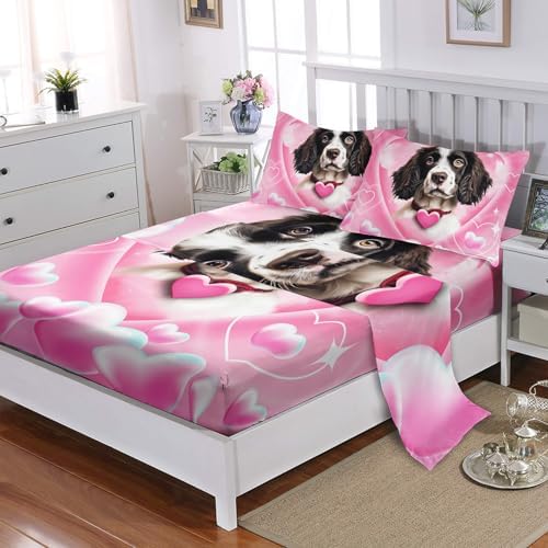 Kawaii Dog Sheet Set 4Pcs Twin Cute Springer Spaniel Bedding