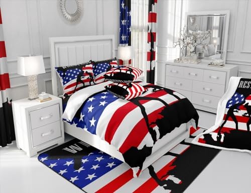 Castle Fairy American Flag Queen Duvet Cover Set with 2 Pillowcases