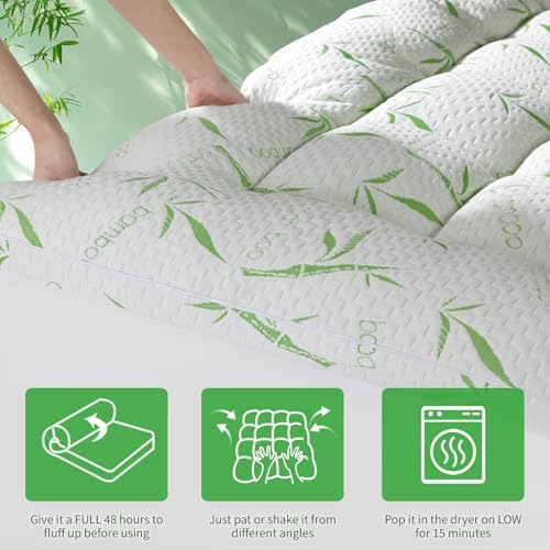 LIANLAM King Mattress Topper with 2In Thick Bamboo Viscose Pillow