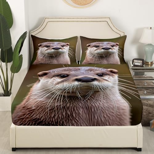 Feelyou Kids Otter Bedding Set Twin Size 3D Wildlife Sheet Set
