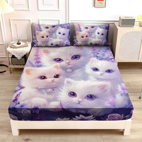 Cat Fitted Sheet Toddler Bedding Set Full Size