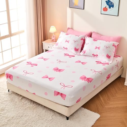 Wajade 7-Piece Pink Bow Comforter Set for Girls