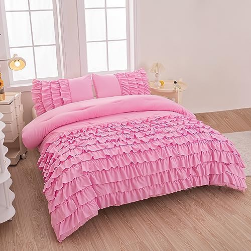 Pink Comforter Set Twin 5 Pcs Girls Bed in a Bag
