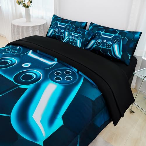 URBONUR Blue Teal Gamer Comforter Set 6-Piece