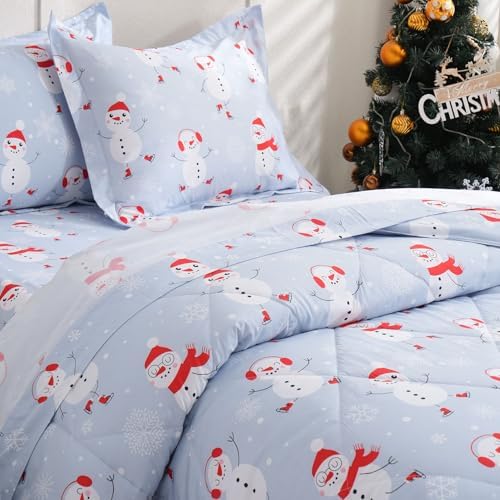 JSD Blue Snowman Kids Comforter Set Twin Size