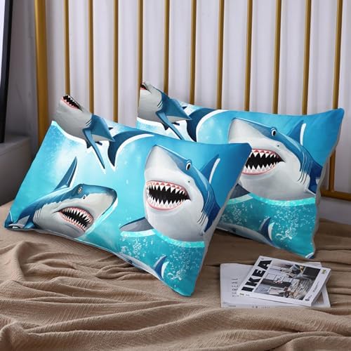 HOSIMA Teens Shark Print Fitted Sheet Set Twin