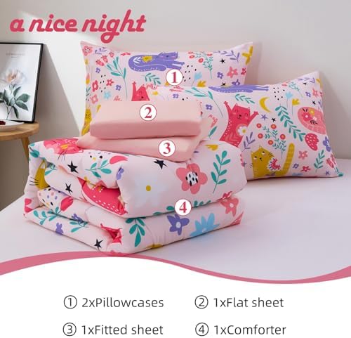 A Nice Night - Kids Boys Floral Cats Printed Bedding Set