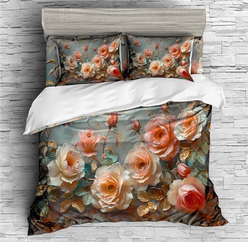 REALIN Blossom Rose Duvet Cover Set for Kids