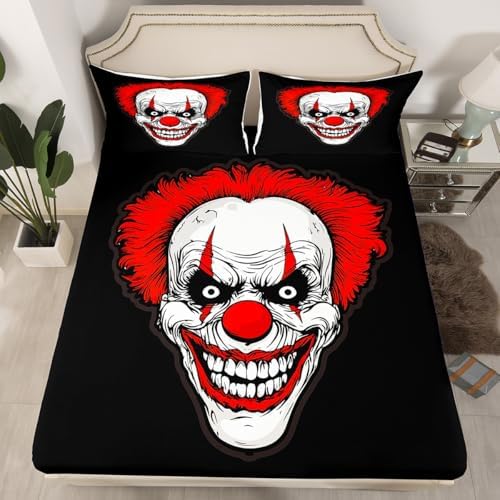 Feelyou Horror Clown Fitted Sheet Set Halloween Bedding