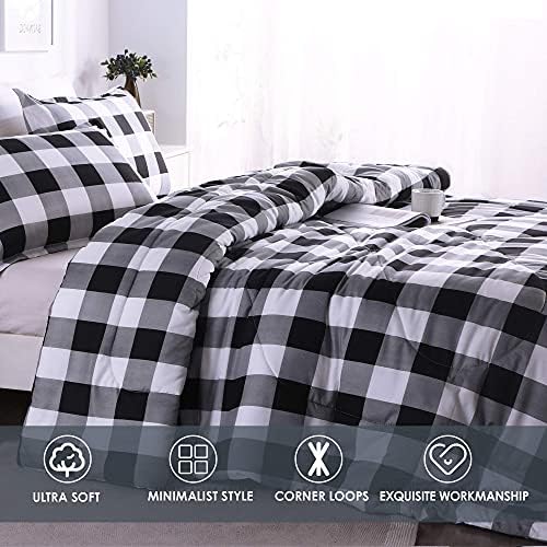 Andency Black Plaid Comforter Set Twin Size 2 Pieces