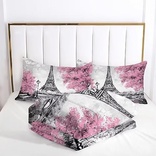 Kxry Pink Paris Comforter Set Queen Size
