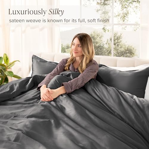 Bare Home 100 Organic Cotton Sateen Duvet Cover Set - TwinTwin XL Grey