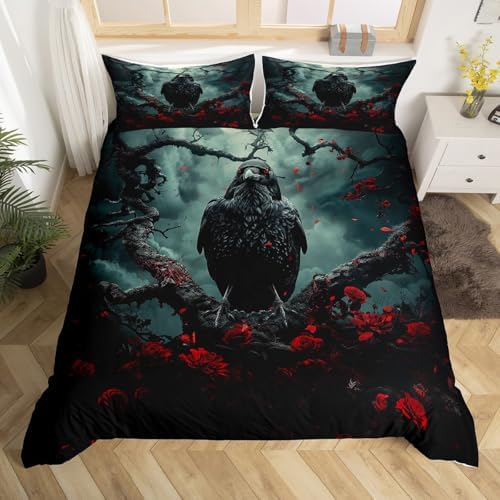 Feelyou Queen Duvet Cover Set with 3D Raven Print
