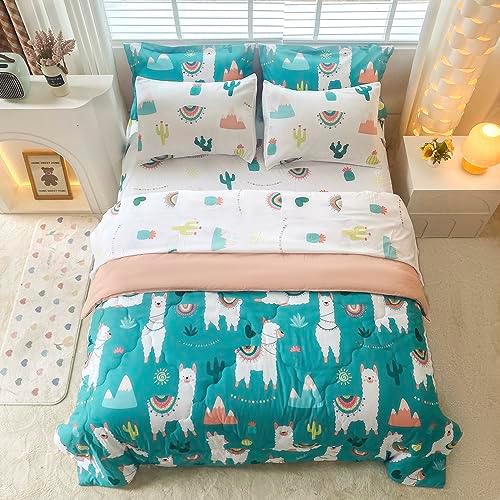 Wajade Kids Llama Comforter Set 7 Piece Green