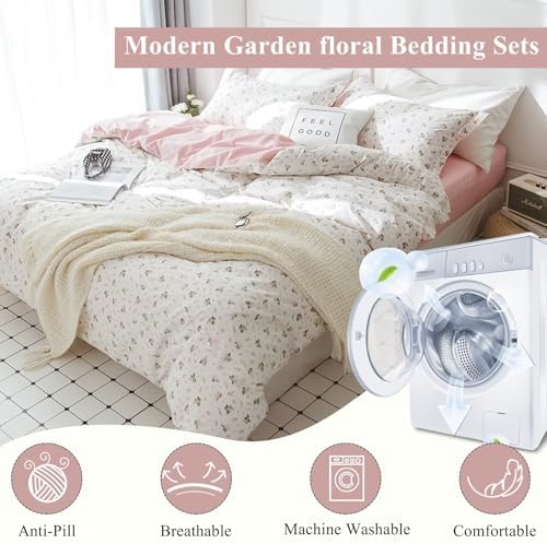 VClife Pink Floral Duvet Cover Set 3 Piece