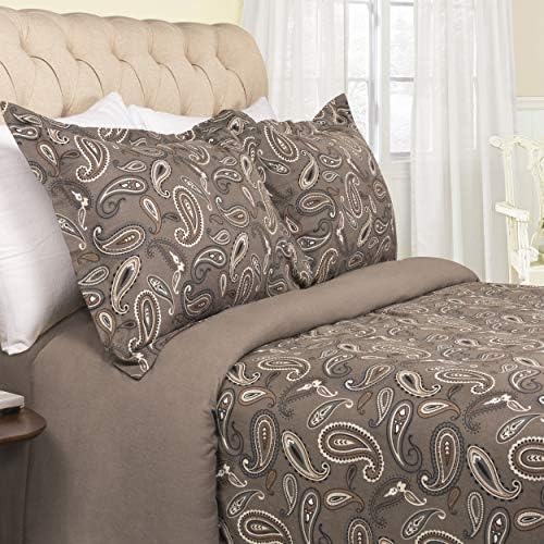 Superior Premium Cotton Flannel Duvet Cover Set - Grey Paisley FullQueen
