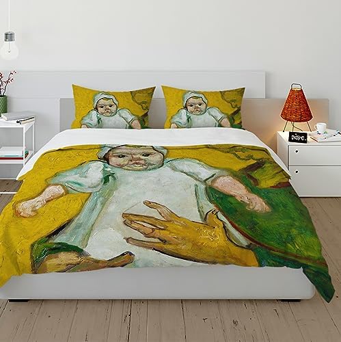 HOBBOY Duvet Cover Set with Green Yellow Pattern 3 Pieces Twin XL