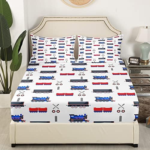 Erosebridal Red Blue Train Bed Sheet Set for Kids