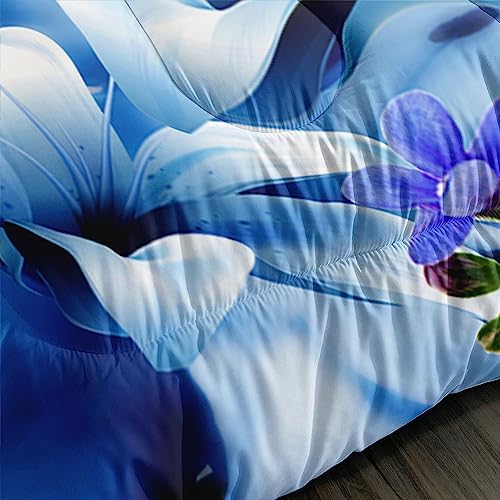 AILONEN Butterfly Comforter Set Twin Size Blue Lily Flowers 1