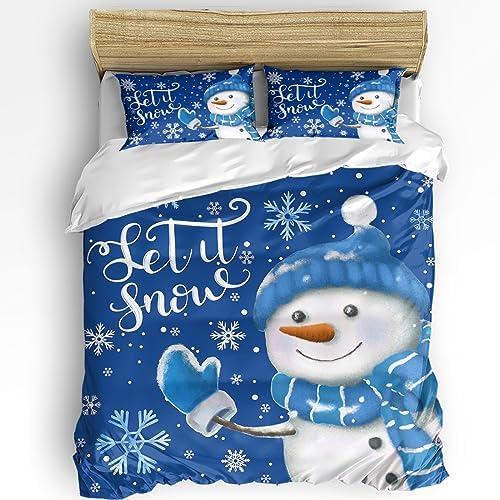 LooPoP Christmas Duvet Set 3Pc Blue Snowman Snowflake California King