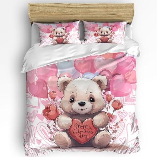 LooPoP Valentine Comforter Set Bear Pink Red