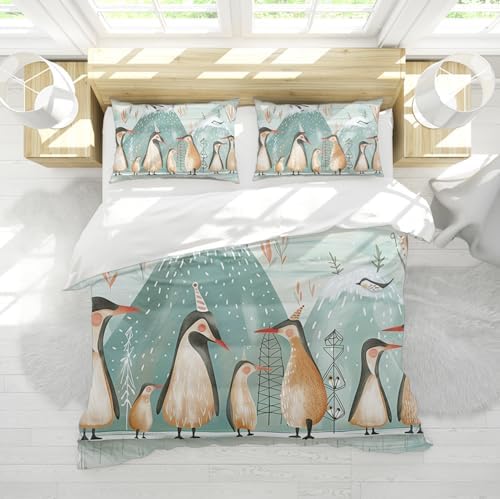 HOBBOY Cartoon Penguins Duvet Cover Set 3 pcs Twin XL