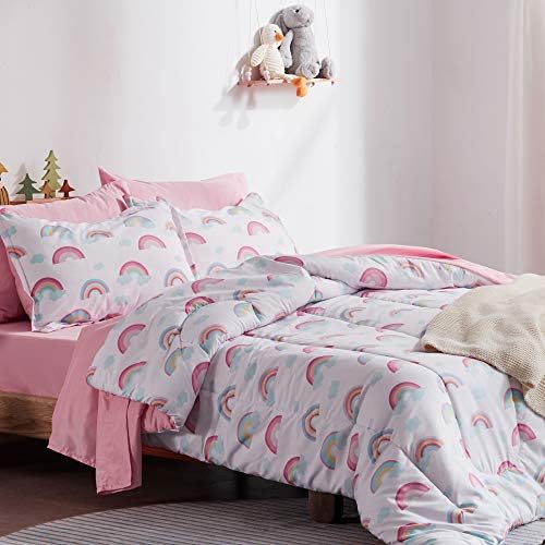 SLEEP ZONE Kids Comforter Set - Pink Rainbow