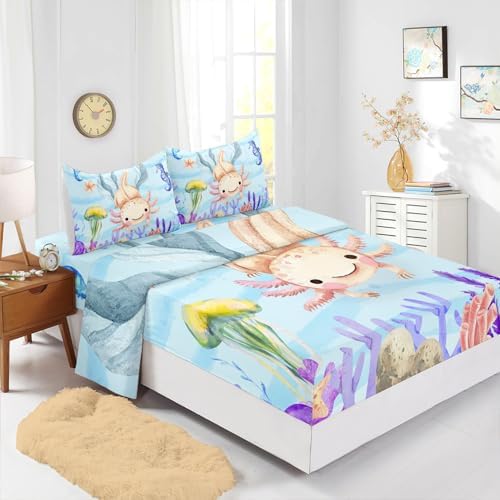 Kawaii Axolotl Ocean Animal Kids Sheet Set 4Pcs