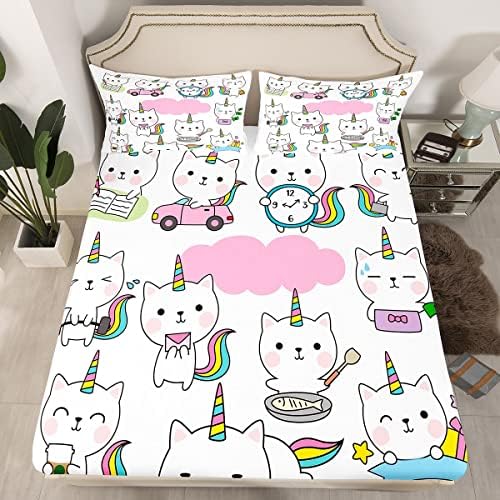 Feelyou 3Pcs Unicorn Cat Bed Sheet Set