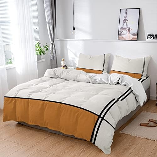 LooPoP 4PCS California King Duvet Cover Set with Modern Orange Stripes