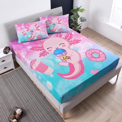 UEVBF Axolotl Cartoon Bed Set Twin Fitted Sheet Set