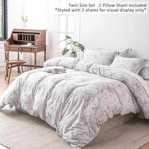ALEISSEL 2pcs Cotton Duvet Cover Set with Floral Pattern