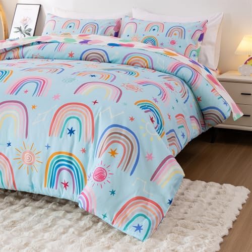 Holawakaka Boho Rainbow Comforter Set with Sheets - Twin Size