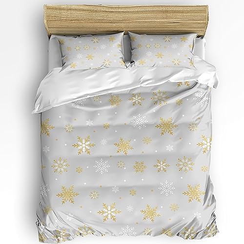 LooPoP Christmas Duvet Cover Set Grey Gold Snowflake