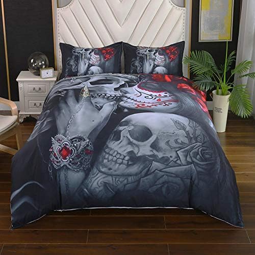 Suncloris 3D Sugar Skull Girl Duvet Cover Set Queen 3pc