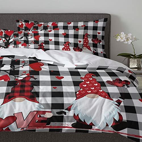 LooPoP Valentine Comforter Set 3-Piece Black Buffalo Plaid