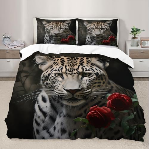 Leopard Rose Kids Duvet Cover Set Twin Size 3D Printed